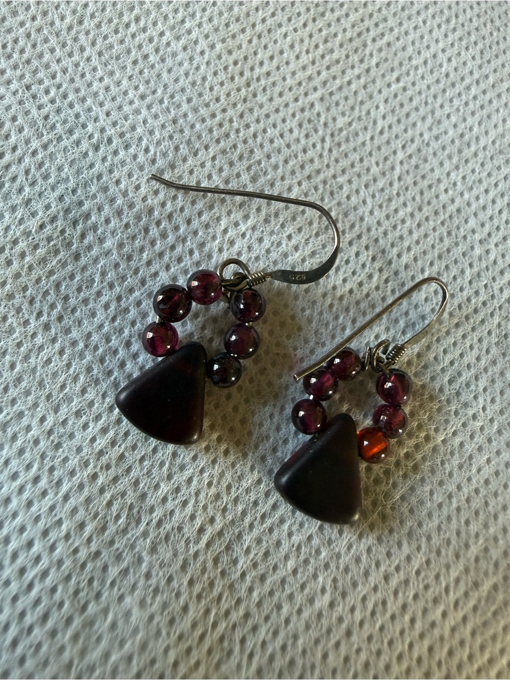 Handcrafted Dark Garnet Bead Drop Earrings with Deep Brown Accents